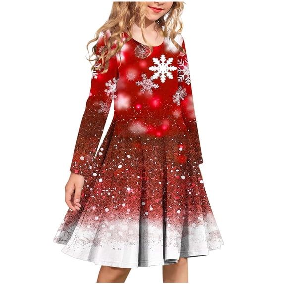Annhoo Girls Christmas Dress Trendy Snowflake Printed