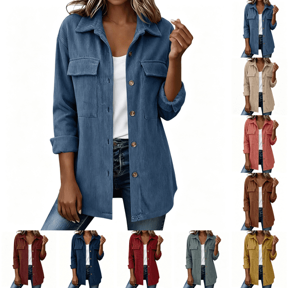 Corduroy Jacket for Women Trendy Long Sleeve