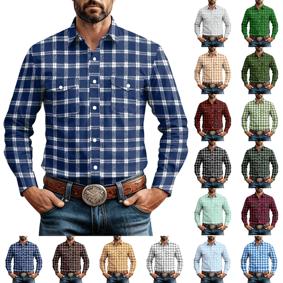 Classic Western Cowboy Shirts Mens Long Sleeve