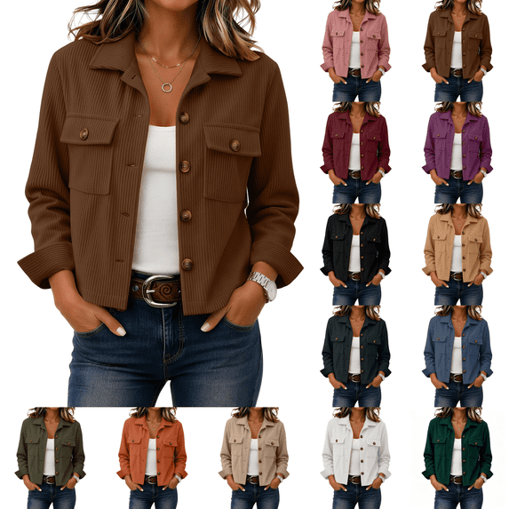 Cropped Jacket Womens Corduroy Button Down