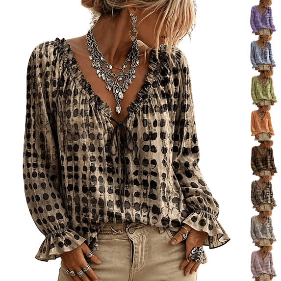 Polka Dot Boho Tops for Women Long Sleeve