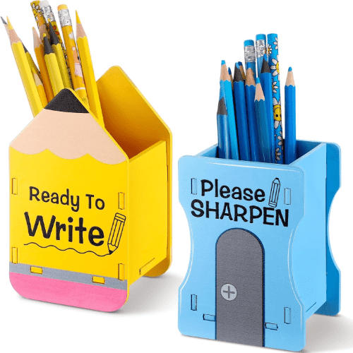 Sherr Wood Pencil Holder, 2 Packs, Yellow and Blue