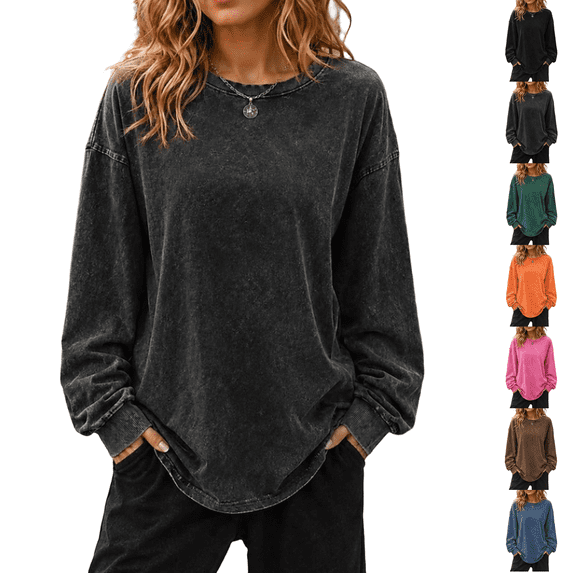 Acid Wash Sweatshirt For Women Crewneck