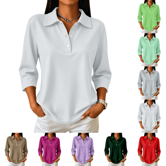 Polo Shirts for Women 3/4 Sleeve Golf Work Tops