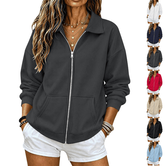 Full Zip Up Sweatshirt Women No Hood
