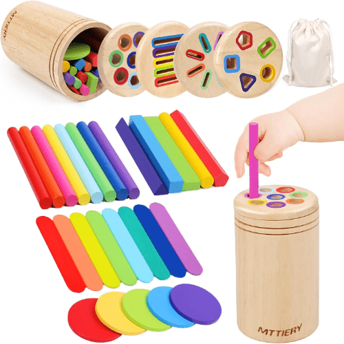 MTTIERY Montessori 4 in 1 Wooden Color Sorting Toy for 2 3 4 Year Old