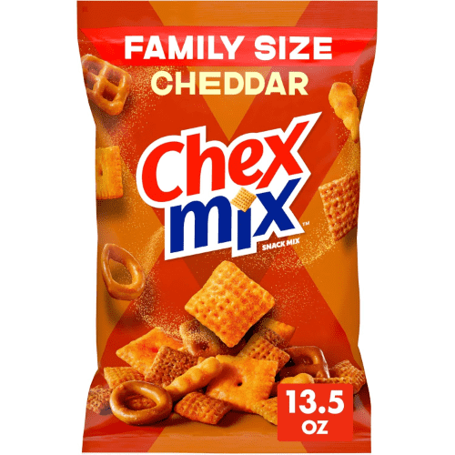 Chex Mix Cheddar Snack Mix, Family Size, Corn & Wheat Chex, Pretzels, Cheese Crackers, Mini Breadsticks, 50% Less Fat than Regular Potato Chips, 13.5 oz