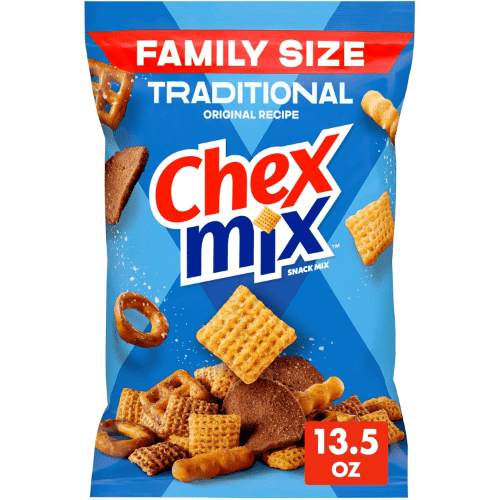Chex Mix Traditional Chex Mix, Original Recipe, Family Size, Corn & Wheat Chex, Rye Chips, Squiggle Breadsticks, Pretzels, 50% Less Fat than Regular Potato Chips, 12.5 oz