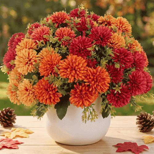 lovemoon Artificial Chrysanthemums Flowers for Autumn Outdoors, 12 Packs