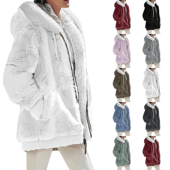 Fleece Zip Up Jacket with Pockets Womens Oversized