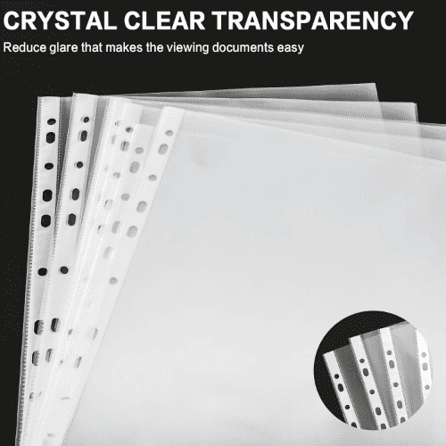 PANDRI Clear Heavy Duty Plastic Sheet Protectors, Fit for 3 Ring Binder, Letter Size, Reinforced 11-Hole, Top Loaded, Excluding Acid, 9.25 x 11.25 inch, 500 Packs